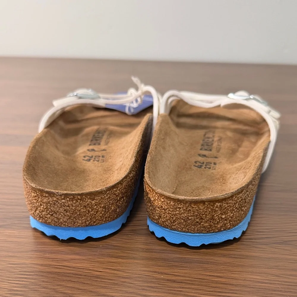 Birkenstock Women’s White‎ Sandals with Blue Outsole